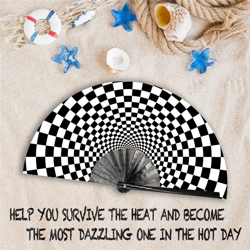 Zolee Large Rave Clack Fan for Line Dancing - Boots on The Ground Popping Folding Hand Fan - for EDM, Music Festival, Hot Flashes, Event, Party, Dance, Decorations, Gift (Checkered) - Image 3